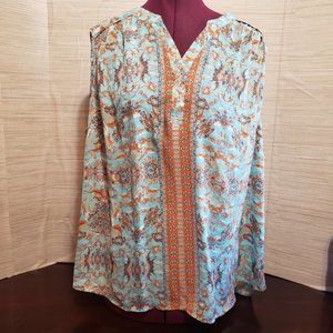 VIOLET + CLAIRE V-neck Sleeveless Top. SZ 1 Turquoise and Sand lightweight blous